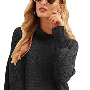 ANRABESS Women 2023 Fall Casual Turtleneck Batwing Sleeve Slouchy Oversized Ribb